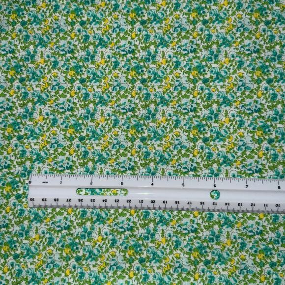 Green, Blue & Yellow Small Floral Cotton Fabric - Over 3/4 Yard - Blender - Picture 4 of 7